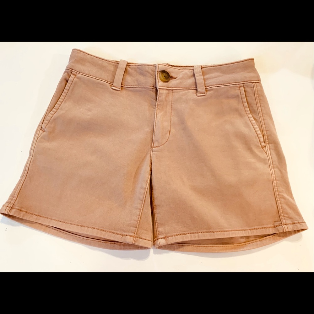 AMERICAN EAGLE OUTFITTERS PINK DENIM MIDI SHORTS